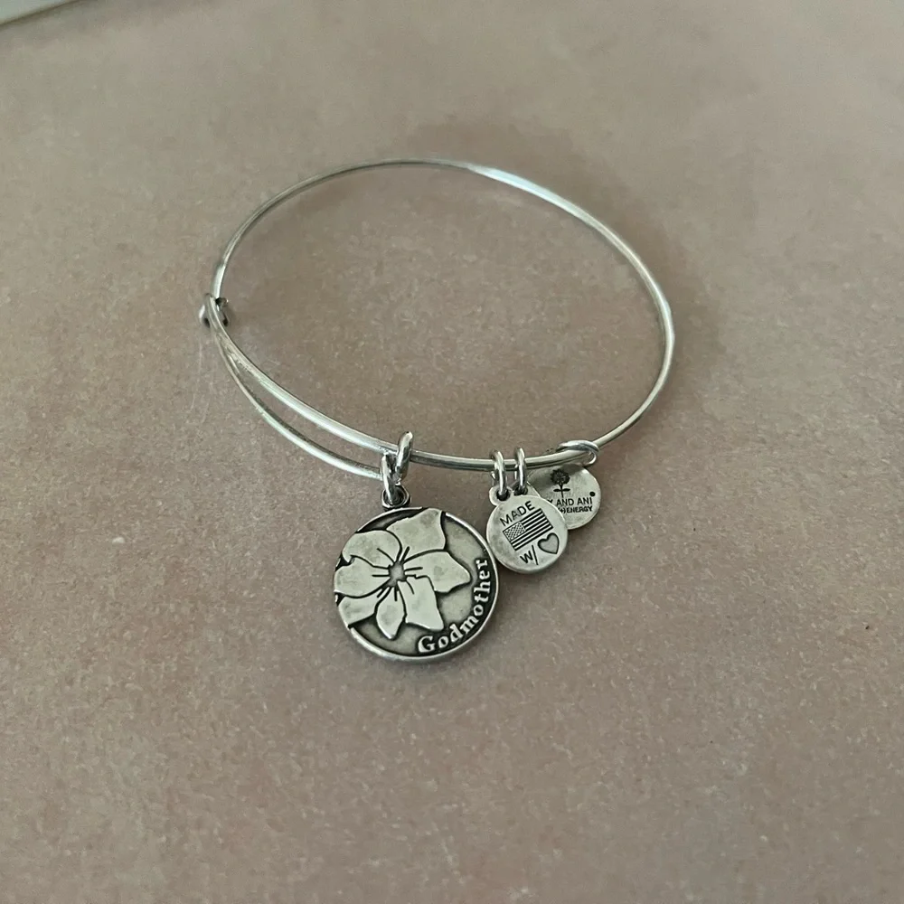 Alex and Ani Silver Tone Godmother Charm Bangle Bracelet